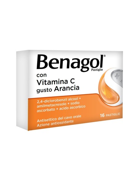 Benagol Vitamina C Antisettico Per Bocca e Gola Arancia 16 Pastiglie