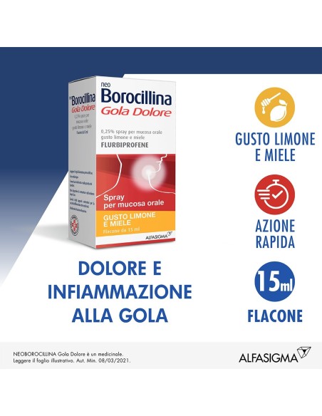 Spray gola 0,25% Limone e Miele - Neo Borocillina