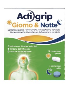 Actigrip Giorno e Notte Per Raffreddore Febbre e Influenza 12+4 Compresse