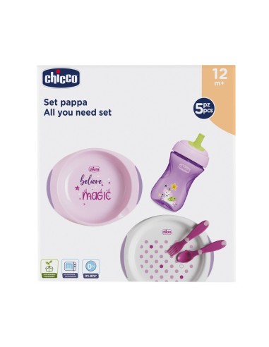 Set Pappa Svezzamento 12M+ Piattini Rosa - 5 Pezzi