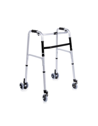 Deambulatore pieghevole in alluminio anodizzato – 2 ruote piroettanti e 2 gemellate con rotazione frizionata Ø10 cm – Click