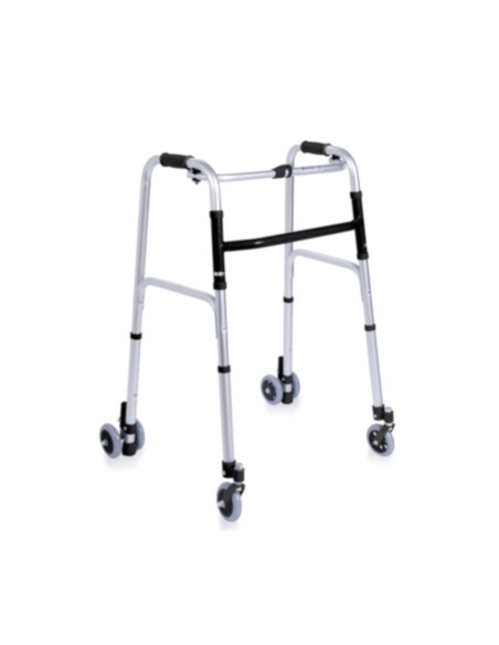 Deambulatore pieghevole in alluminio anodizzato – 2 ruote piroettanti e 2 gemellate con rotazione frizionata Ø10 cm – Click