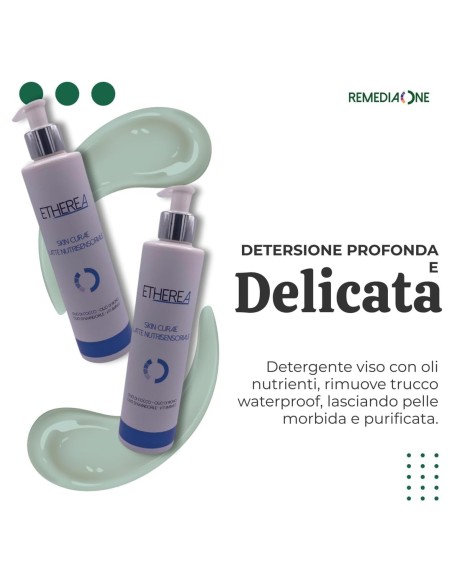 REMEDIA ONE - ETHEREA Latte Nutrisensoriale, Detergente Viso con Olio di Cocco, Ricino e Mandorle, Vitamina E, 250ml