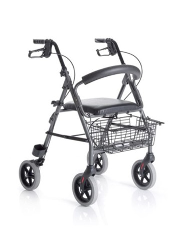 Rollator pieghevole in alluminio verniciato 4 ruote con seduta imbottita e cestino Atlante Art. RP520