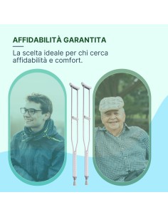 REMEDIA ONE - Stampelle Ortopediche Regolabili in Alluminio Anodizzato, Stampelle Ascellari Adulti Antiscivolo, 2 Unità – Taglia 2
