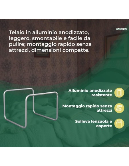 REMEDIA ONE - Alza Coperte Smontabile in Alluminio Anodizzato – Alzacoperte per Piedi Anziani e Pazienti, Solleva Coperte per Pi